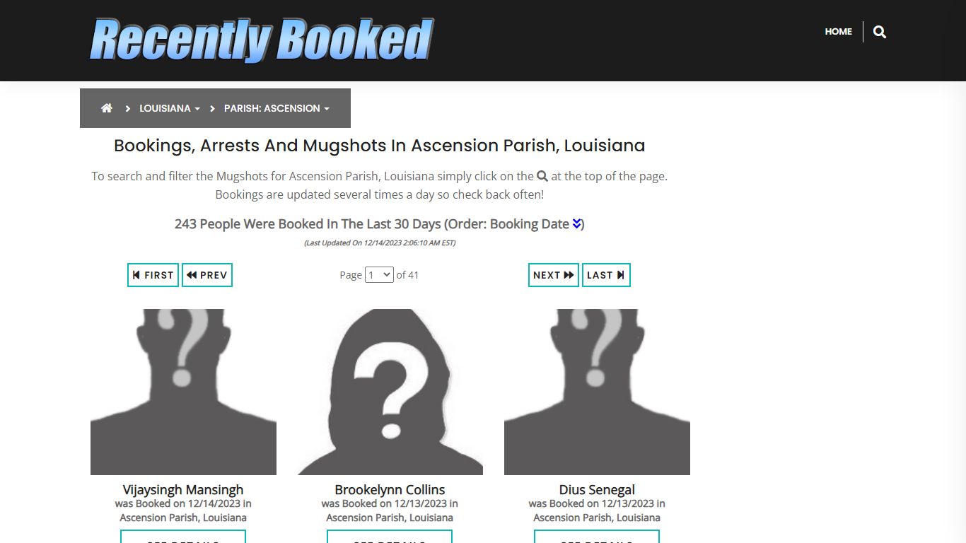 Bookings, Arrests and Mugshots in Ascension Parish, Louisiana